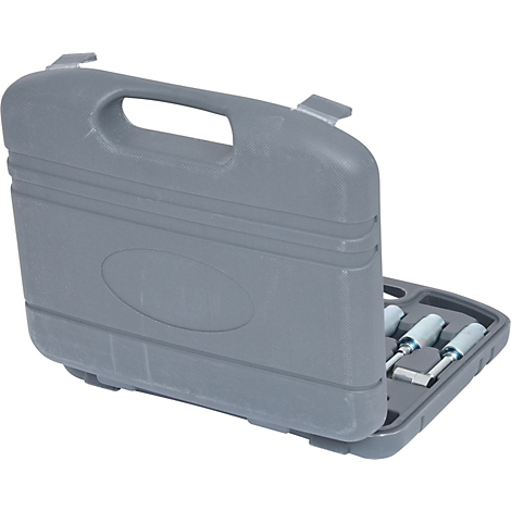 Grauer Werkzeugkoffer mit offenem Deckel, Schraubenschlüssel sind sichtbar.